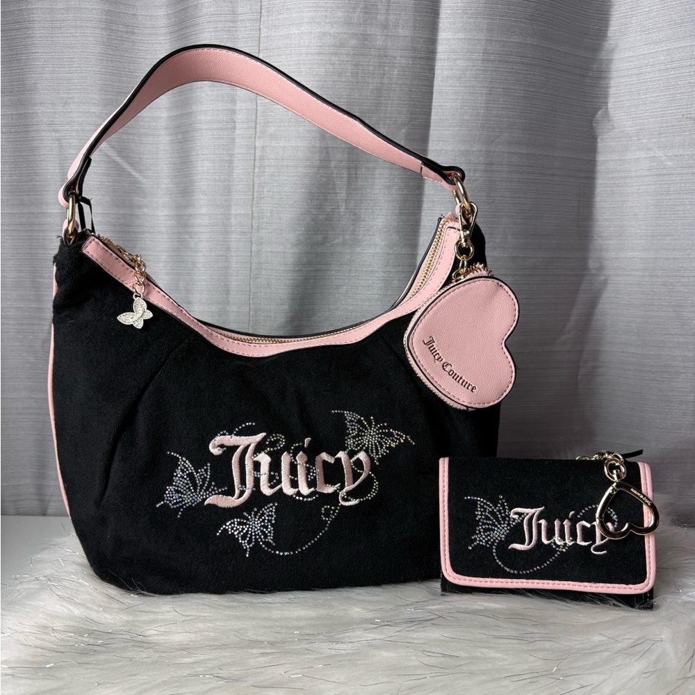 JUICY COUTURE Liquorice/pink Lemonade Wingin It Hobo And Wallet Set
